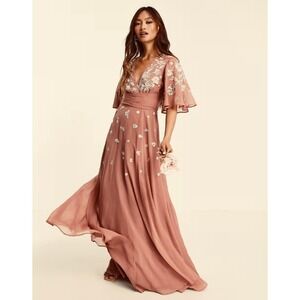 ASOS DESIGN Maxi Dress Mocha Terracotta Floral Embroidered Wrap Gown / US 14